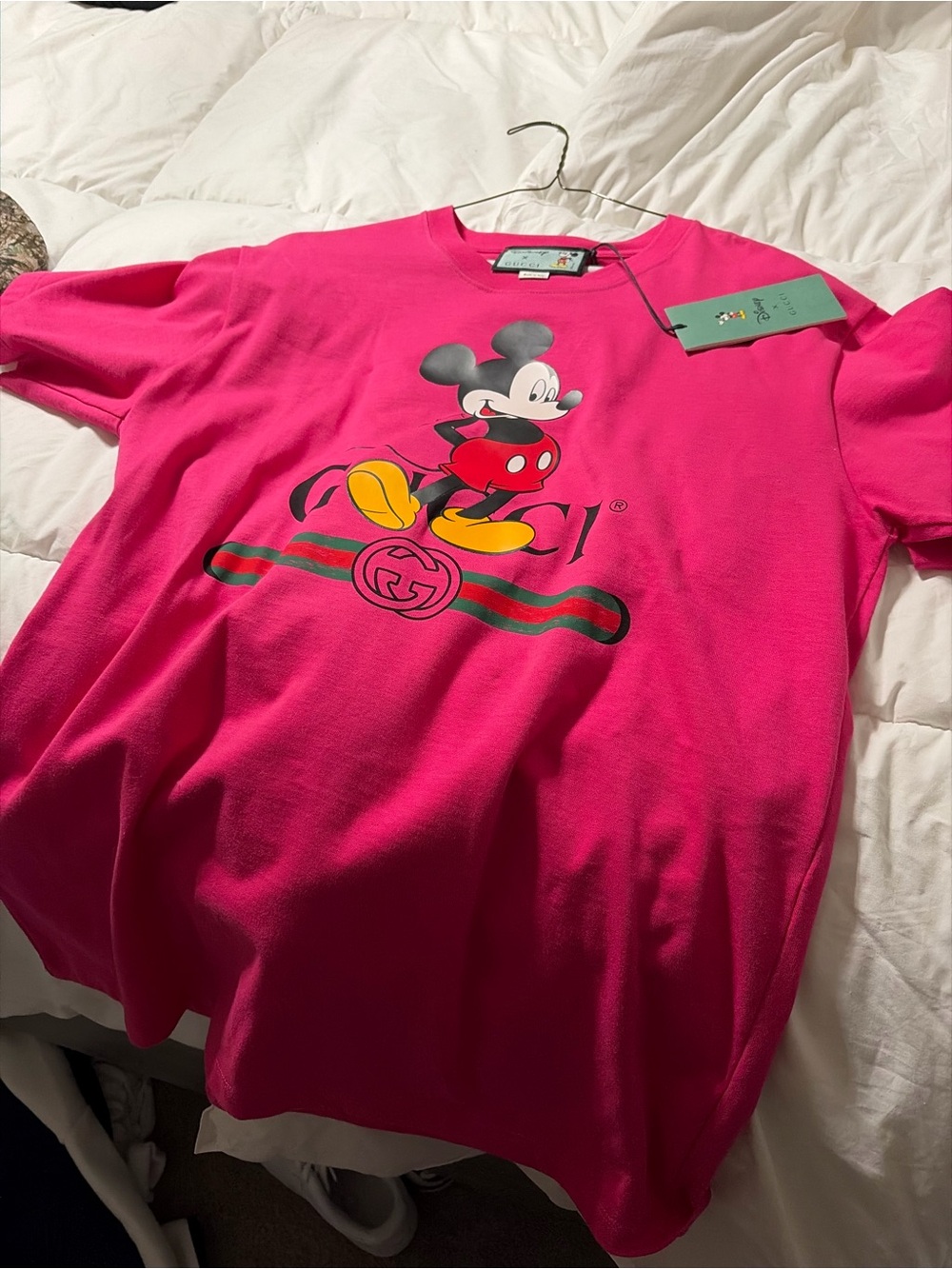 Gucci Hot Pink Mickey Graphic Short Sleeve Tee